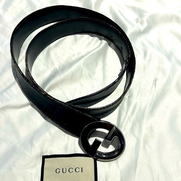 GUCCI black leather belt interlocking G buckle Mens 40” - Picture 2 of 7